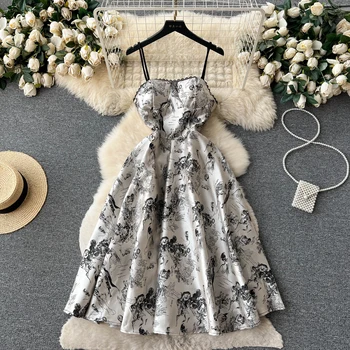 Летнее Пляжное женское платье Vocation с винтажным цветочным принтом без бретелек, длинным рукавом, высокой талией и поясом