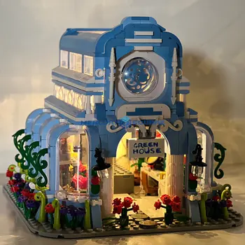 Модель здания оранжереи Blue Plant Серия кирпичей для Ботанического сада Sun Glass House Комнатные блоки Игрушка Креативный подарок для девочек и мальчиков