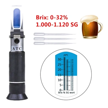 Ручной пивной рефрактометр для измерения удельного веса пивоваренного сусла 0-32% по шкале Брикса 1.000-1.120 SG