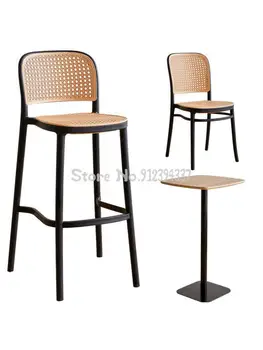 Скандинавский ротанговый стул со спинкой из полипропилена для взрослых, современный минималистичный домашний уличный удобный барный стол и стул